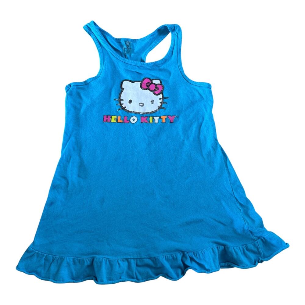 Girls 6X Hello Kitty Blue Sleeveless Racerback Ruffle Swim Cover Up Dress